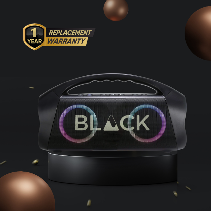 BLACK BassBoom Wireless Bluetooth Speaker, 60W, Optional Microphone, Up to 10H Playtime, 1 Yr Warranty BLACK BassBoom Wireless Bluetooth Speaker, 60W, Optional Microphone, Up to 10H Playtime, 1 Yr Warranty